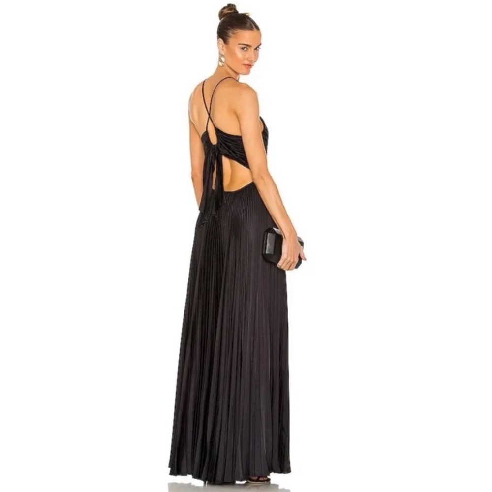 ALC Aries Satin Pleated Dress in Black. - Picture 5 of 11